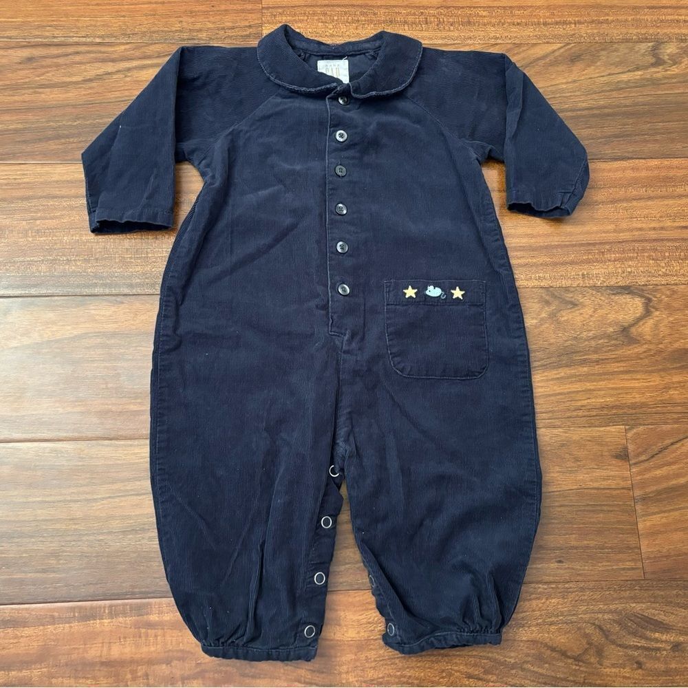 Baby Gap vintage navy lightweight corduroy long sleeve collared jumpsuit